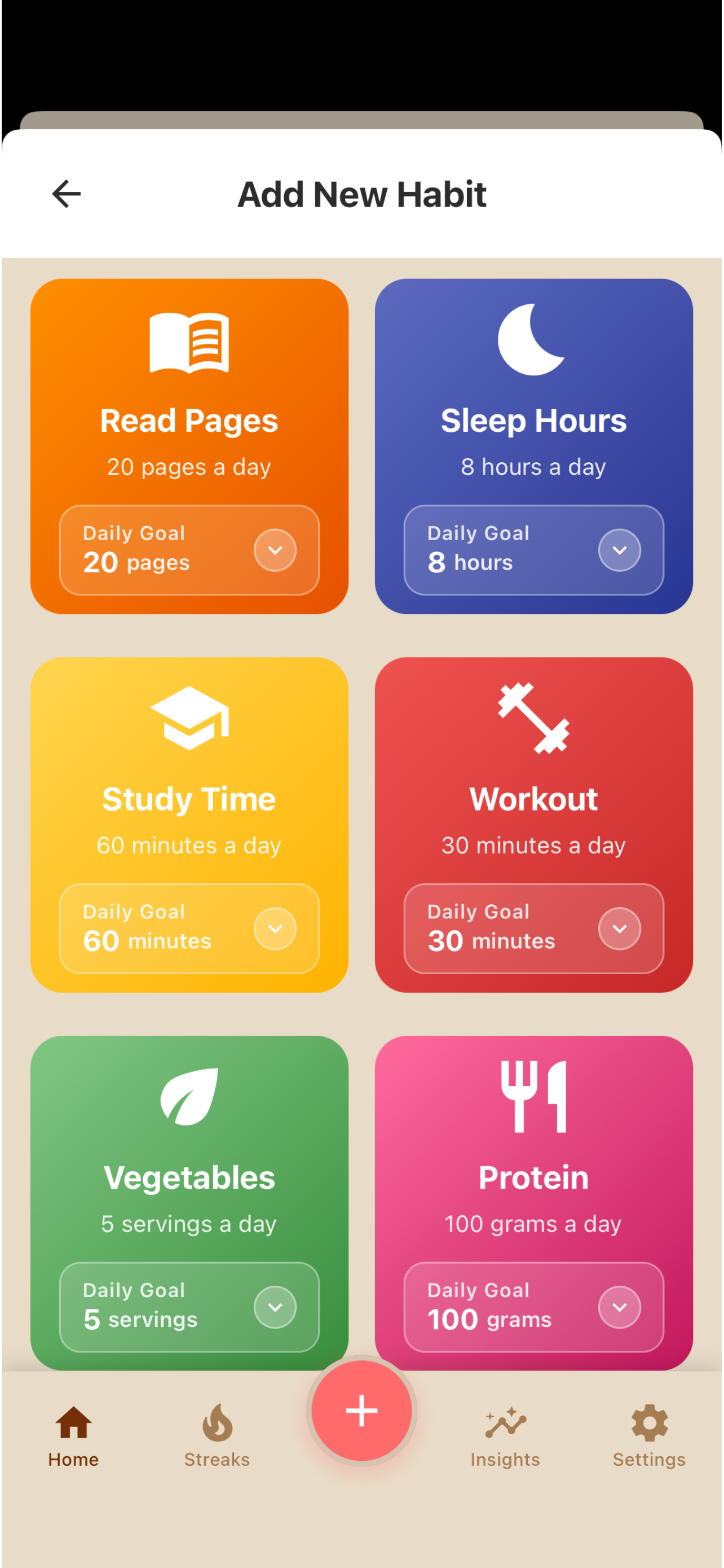 Add Habit - Choose from preset habits