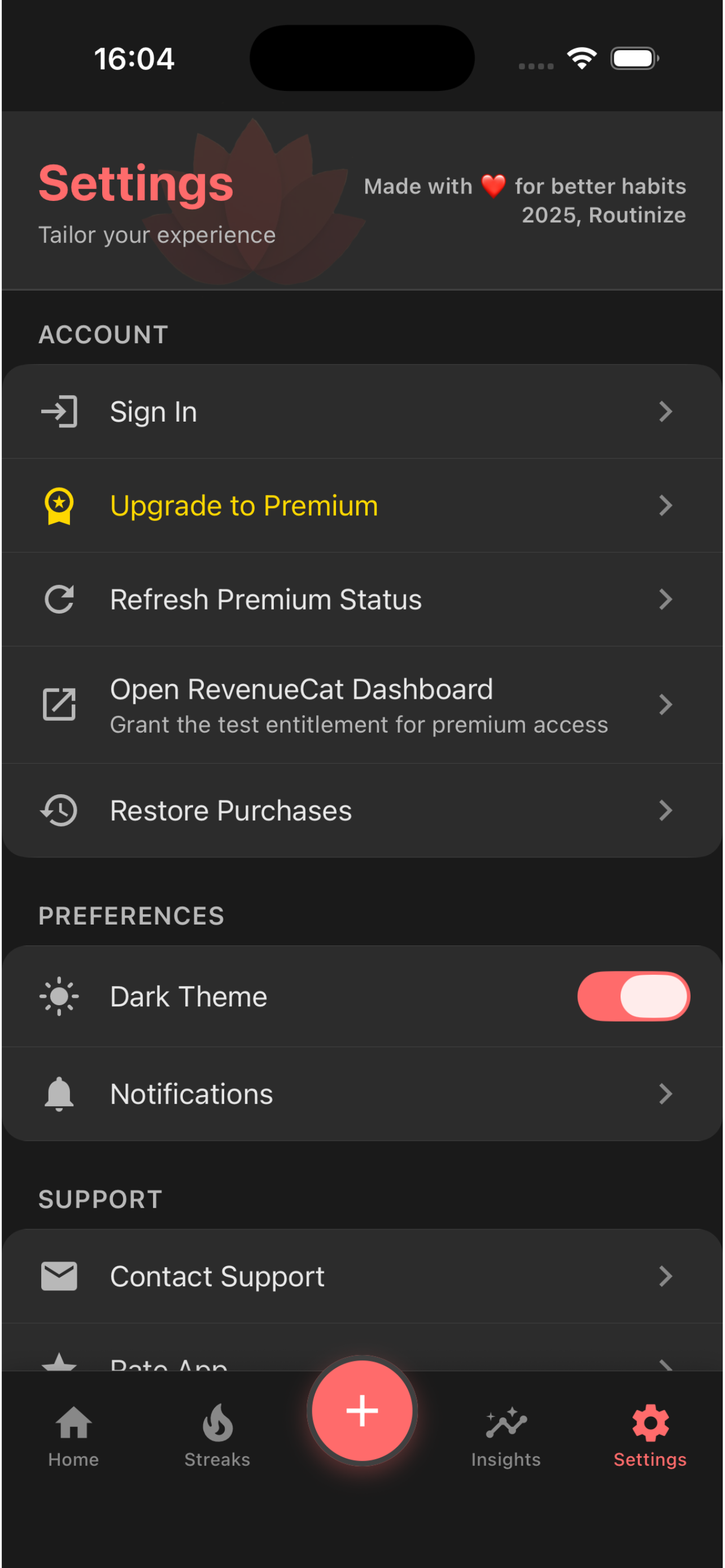 Settings - Manage subscription and preferences
